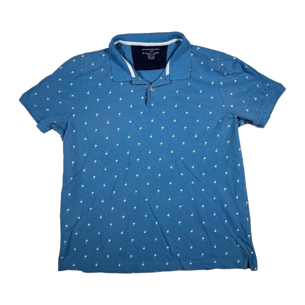 Banana‎ Republic Mens Palm Tree Print Polo Shirt Blue XL Cotton Blend